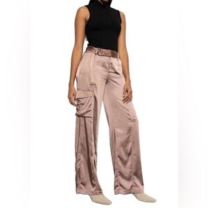 Sanctuary Women's Wide Leg Satin Pants in Rose Gold